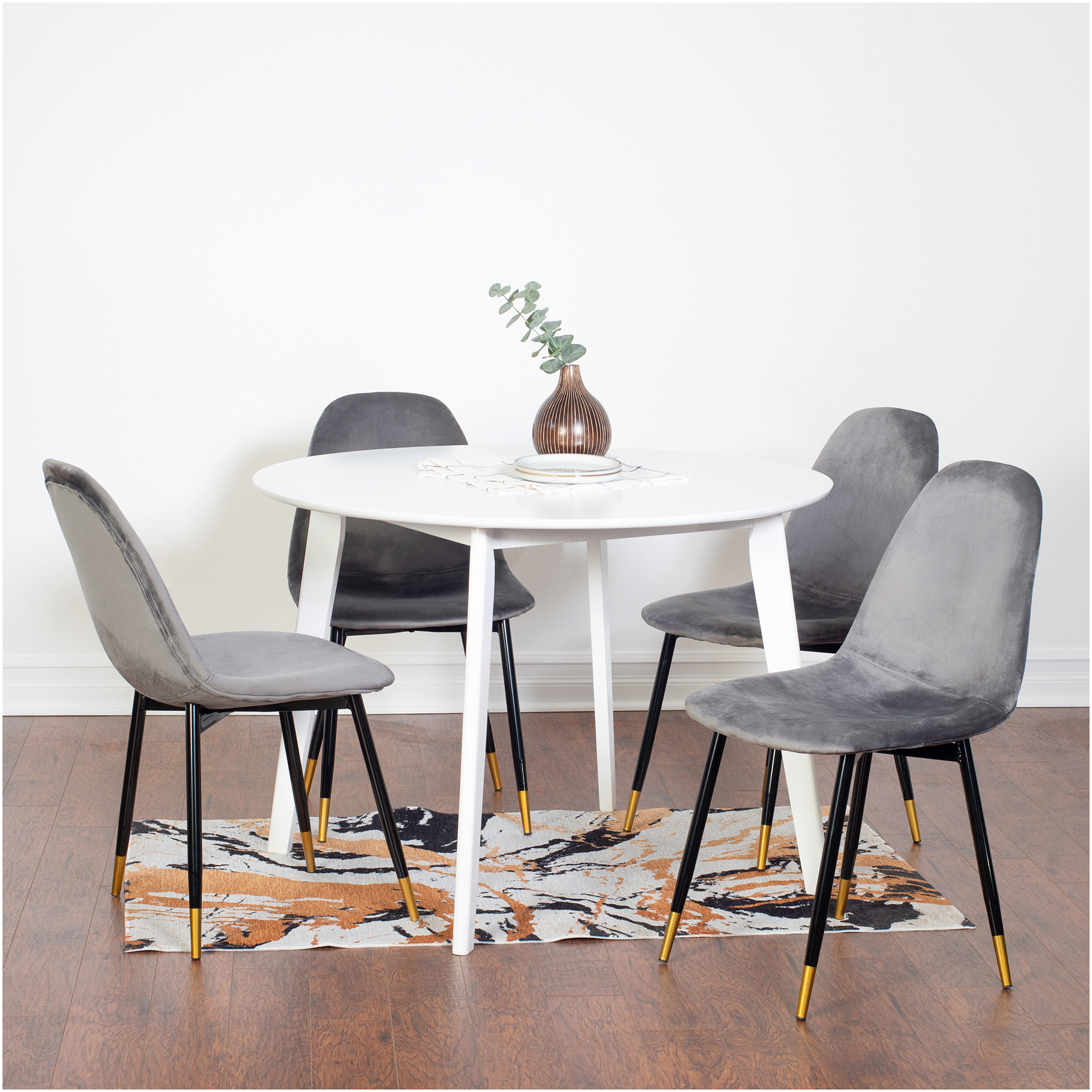 JERFIT 5-Piece Round Dining Table Set with 4 Velvet Upholstered Chairs ...