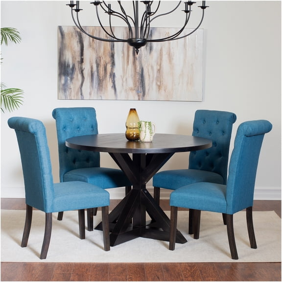 JERFIT 5-Piece Round Dining Table Set with Cross-Back Chairs, Black Modern Farmhouse Kitchen Furniture for 4
