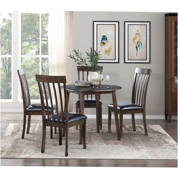JERFIT 5-Piece Round Drop Leaf Dining Table Set with 4 Chairs, Espresso Finish Wood Kitchen Breakfast Nook Furniture for Small Space