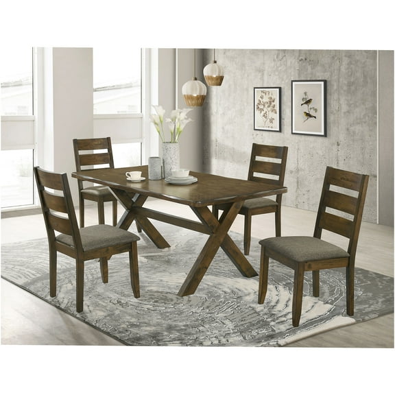 JERFIT 5-Piece Rustic Brown Wood Dining Set with Table and 4 Ladderback Chairs, Knotty Nutmeg Finish for Casual Dining Room
