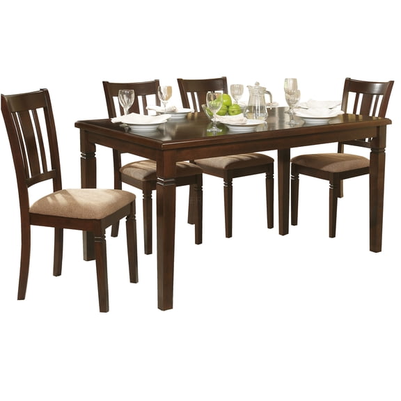JERFIT 5-Piece Transitional Dining Set with Upholstered Chairs, Espresso Wood Table and 4 Side Chairs for Dining Room