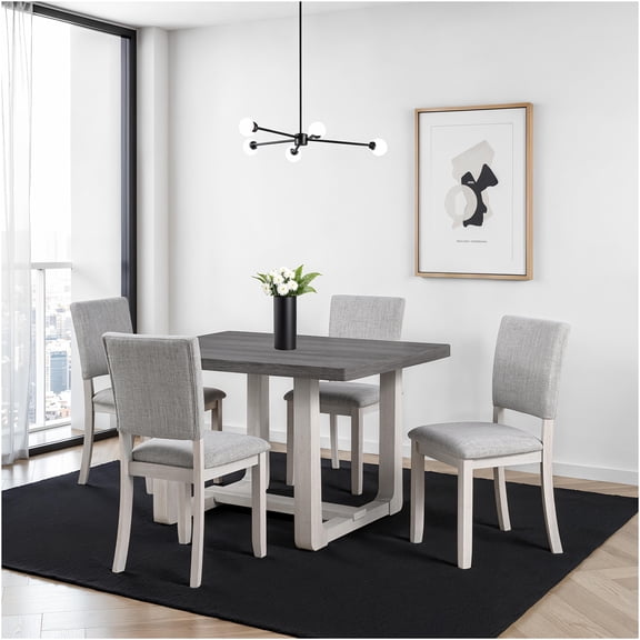 JERFIT 5-Piece Transitional Dining Set with Upholstered Chairs and Trestle Table, Gray