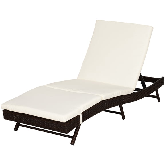 JERFIT 5-Position Adjustable Outdoor Chaise Lounge with Cushion, PE Rattan and Steel Frame Poolside Sunbathing Recliner, Dark Coffee