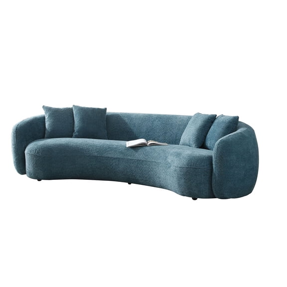 JERFIT 5-Seater Boucle Curved Sectional Sofa with Throw Pillows, Modern Half Moon Lounge Couch for Living Room, Blue Velvet Fabric