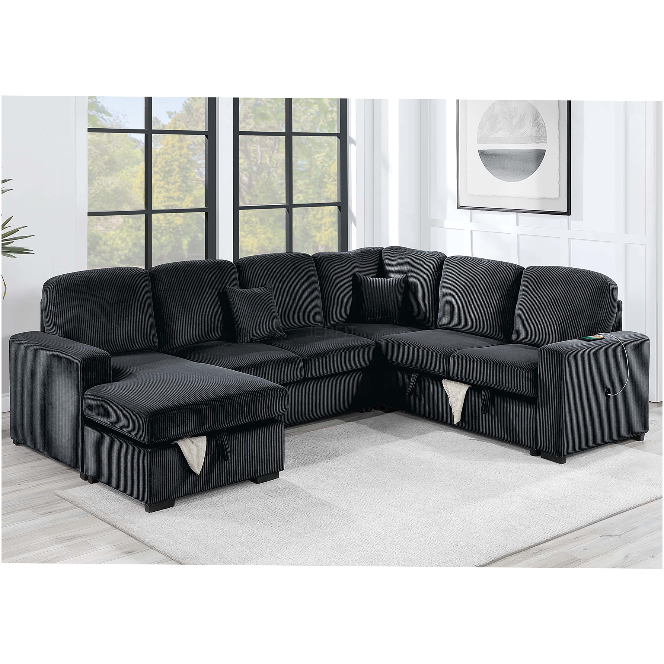 JERFIT 5-Seater Convertible Sectional Sofa Bed with Storage & USB ...