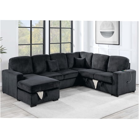 JERFIT 5-Seater Convertible Sectional Sofa Bed with Storage & USB Charger, Modern Corduroy Fabric for Living Room