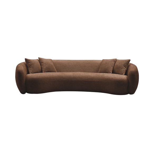 JERFIT 5-Seater Curved Boucle Sofa, Mid Century Modern Half Moon Cloud Couch, Brown Teddy Fleece Fabric Living Room Sectional
