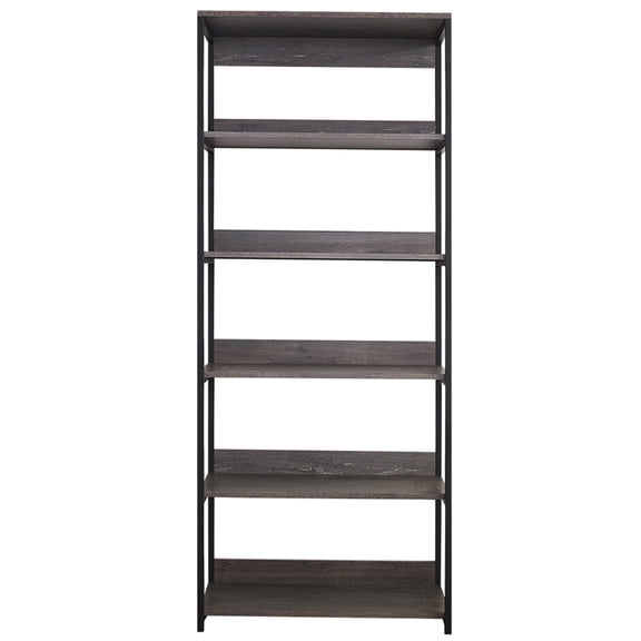 JERFIT 5-Shelf Freestanding Closet Organizer with Shelves, Rustic Gray Wood & Metal Wardrobe Storage Cabinet
