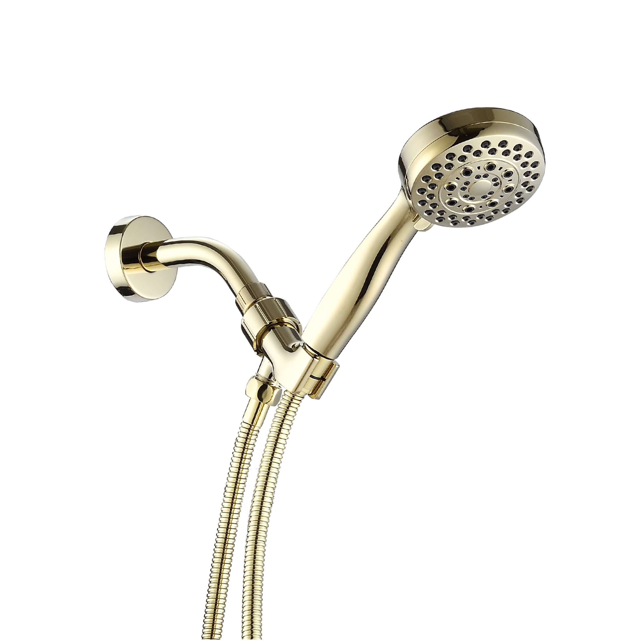 JERFIT 5-Spray Polished Gold High Pressure Handheld Shower Head with Hose, Wall Mount ABS Showerhead for Powerful Rain Relaxation