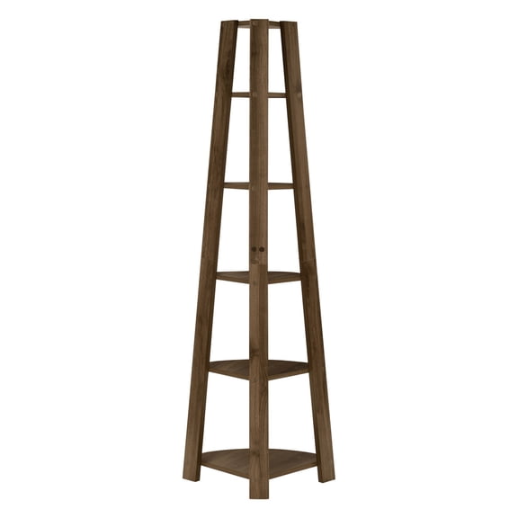 JERFIT 5-Tier Corner Bookshelf, 72" Tall Etagere Bookcase for Bedroom, Office, Walnut Finish, Particle Board, Space-Saving Storage Shelf