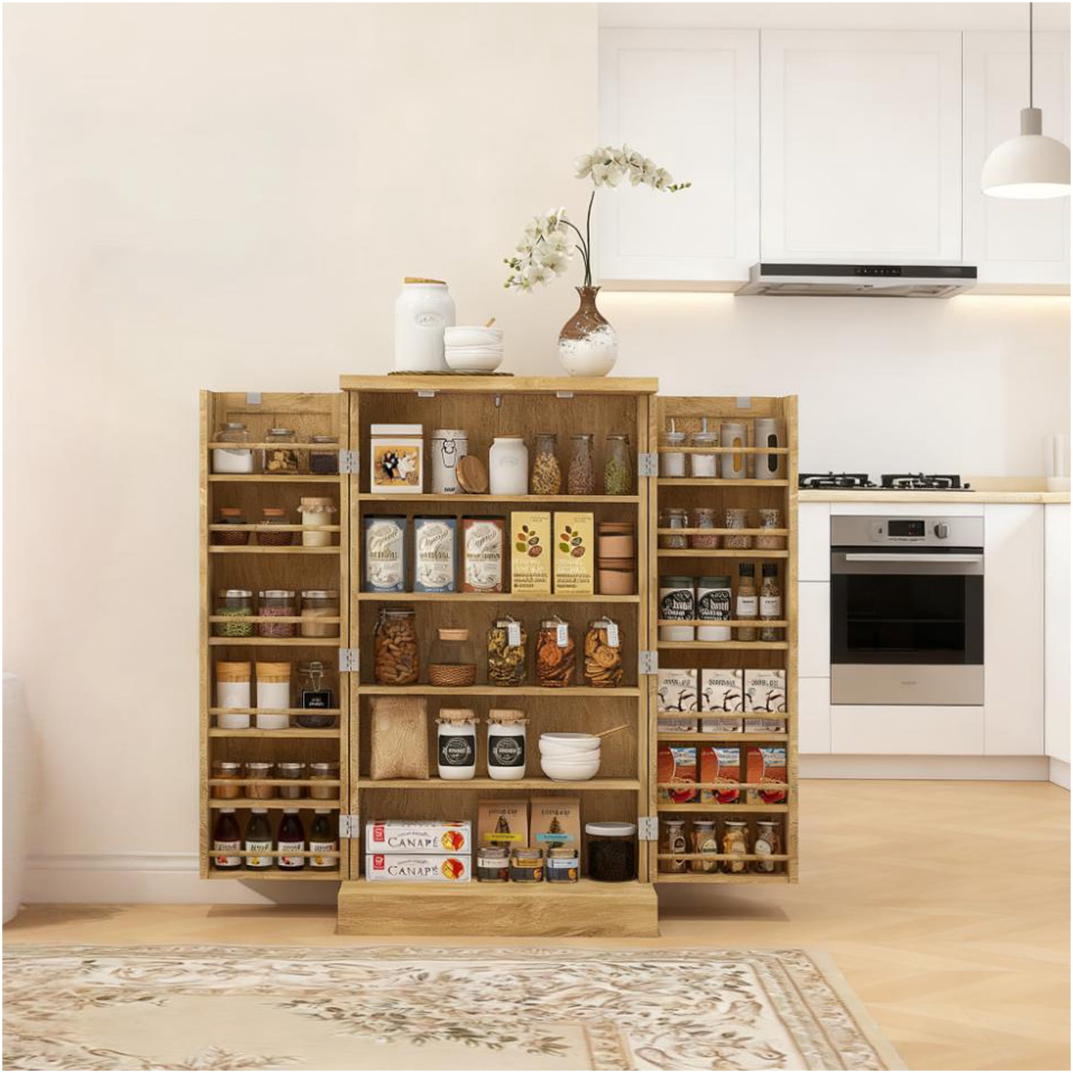 JERFIT 5-Tier Kitchen Pantry Cabinet with Spice Racks, Adjustable ...
