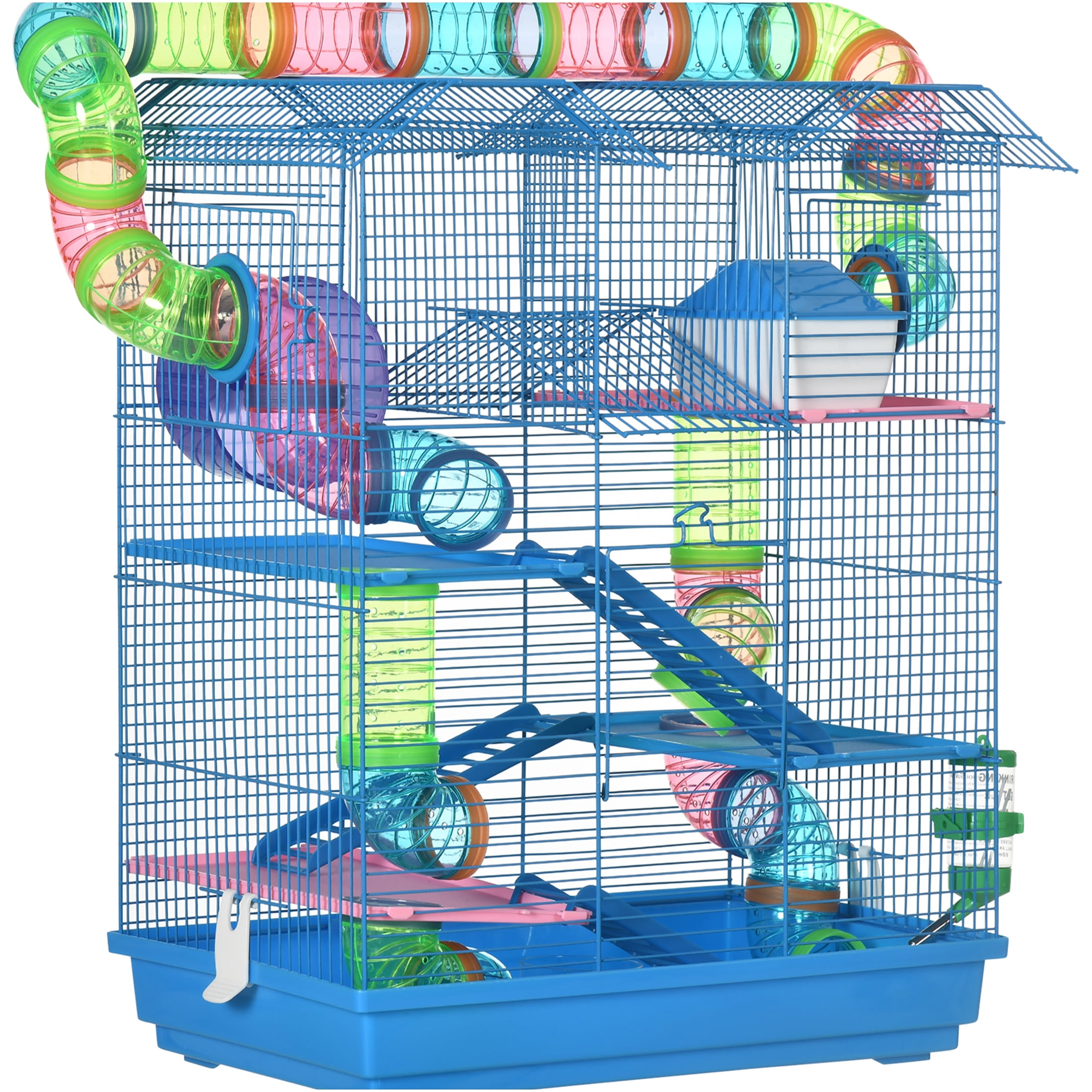JERFIT 5-Tier Small Animal Cage with Tubes, Wheel, Water Bottle & Food Dish - Ventilated Metal Hamster Habitat for Gerbils and Mice, Blue
