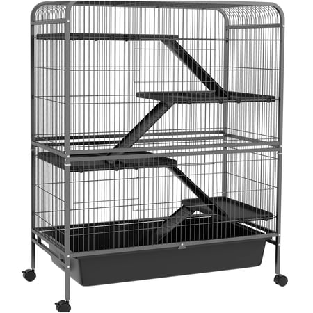 JERFIT 5-Tier Small Animal Cage with Wheels, 53.5" Tall Metal Habitat for Rabbits, Ferrets, Chinchillas, Removable Tray, 2 Doors, Ramps, Gray