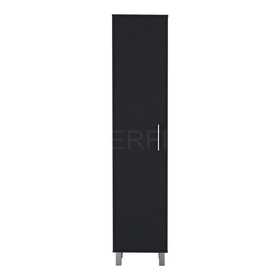 JERFIT 5-Tier Storage Cabinet with Door, Black Engineered Wood Organizer for Kitchen, Garage, Bathroom & Home Office, Freestanding Modern Cupboard for Supplies & Pantry Organization