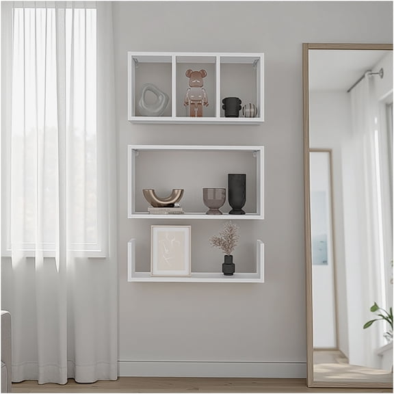 JERFIT 5-Tier White Floating Shelves Wall Mounted, 38 Inch Tall Engineered Wood Bookcase for Living Room, Bedroom, Office