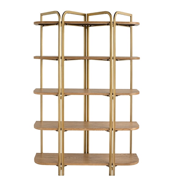 JERFIT 5-Tier Wood Bookcase with Metal Frame, Mid-Century Modern Shelving Unit for Living Room, Display Shelf, Brown