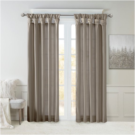JERFIT 50x120 Inch Window Curtain Panel with Twist Tab Top, Blackout Lined for Privacy, Faux Silk Luxury Texture, Pewter Color for Living Room Bedroom