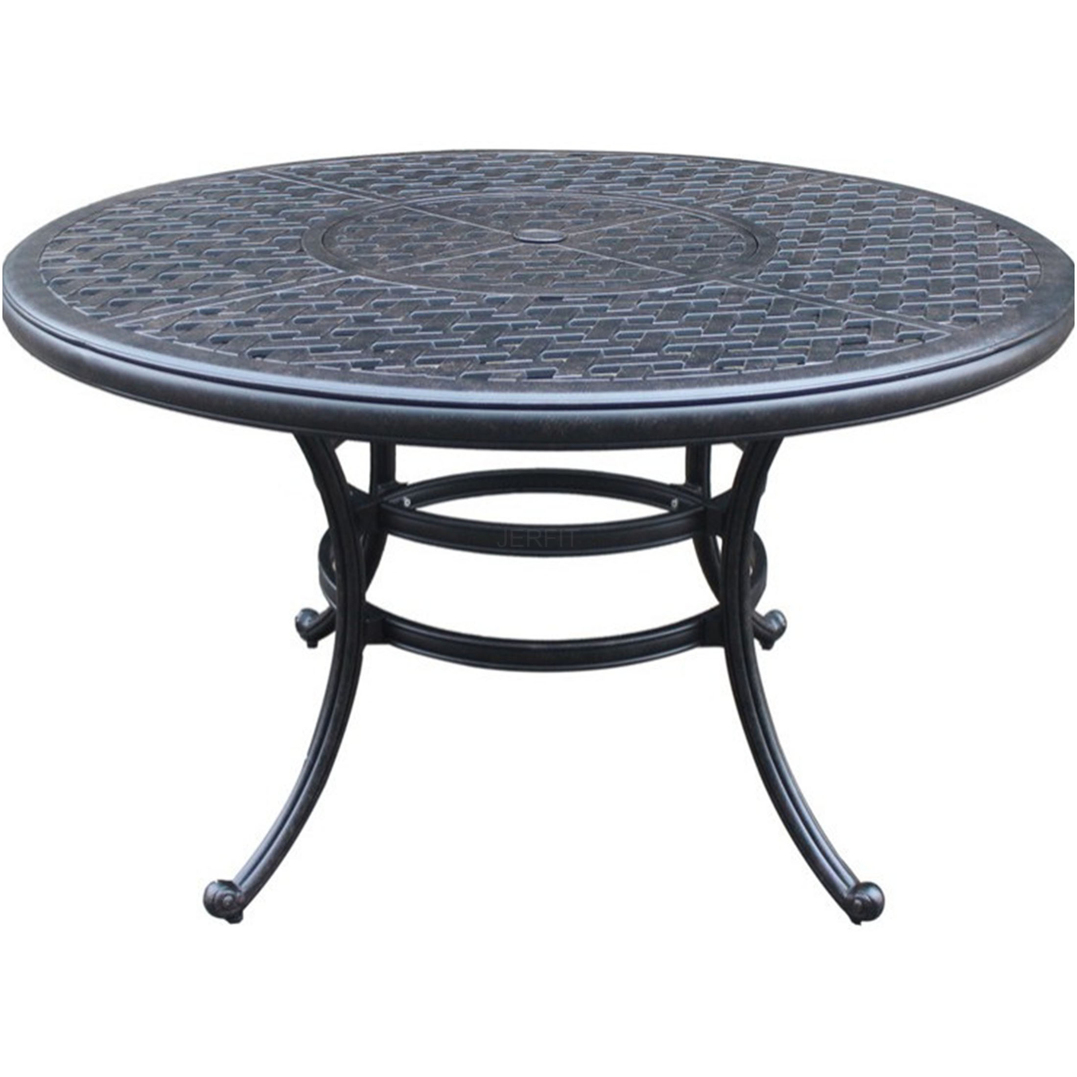 JERFIT 52 Inch Round Outdoor Dining Table with Umbrella Hole, Antique ...