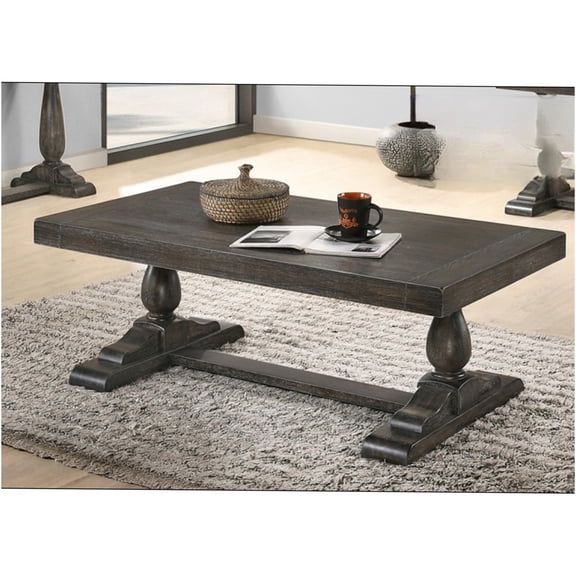 JERFIT 52 Inch Transitional Solid Wood Coffee Table, Dove Gray Sofa Table for Living Room with Storage Shelf
