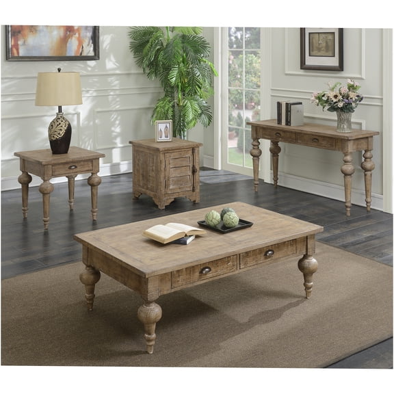 JERFIT 52 inch Rustic Taupe Solid Wood Coffee Table for Living Room, Industrial Farmhouse Center Table with Storage Shelf