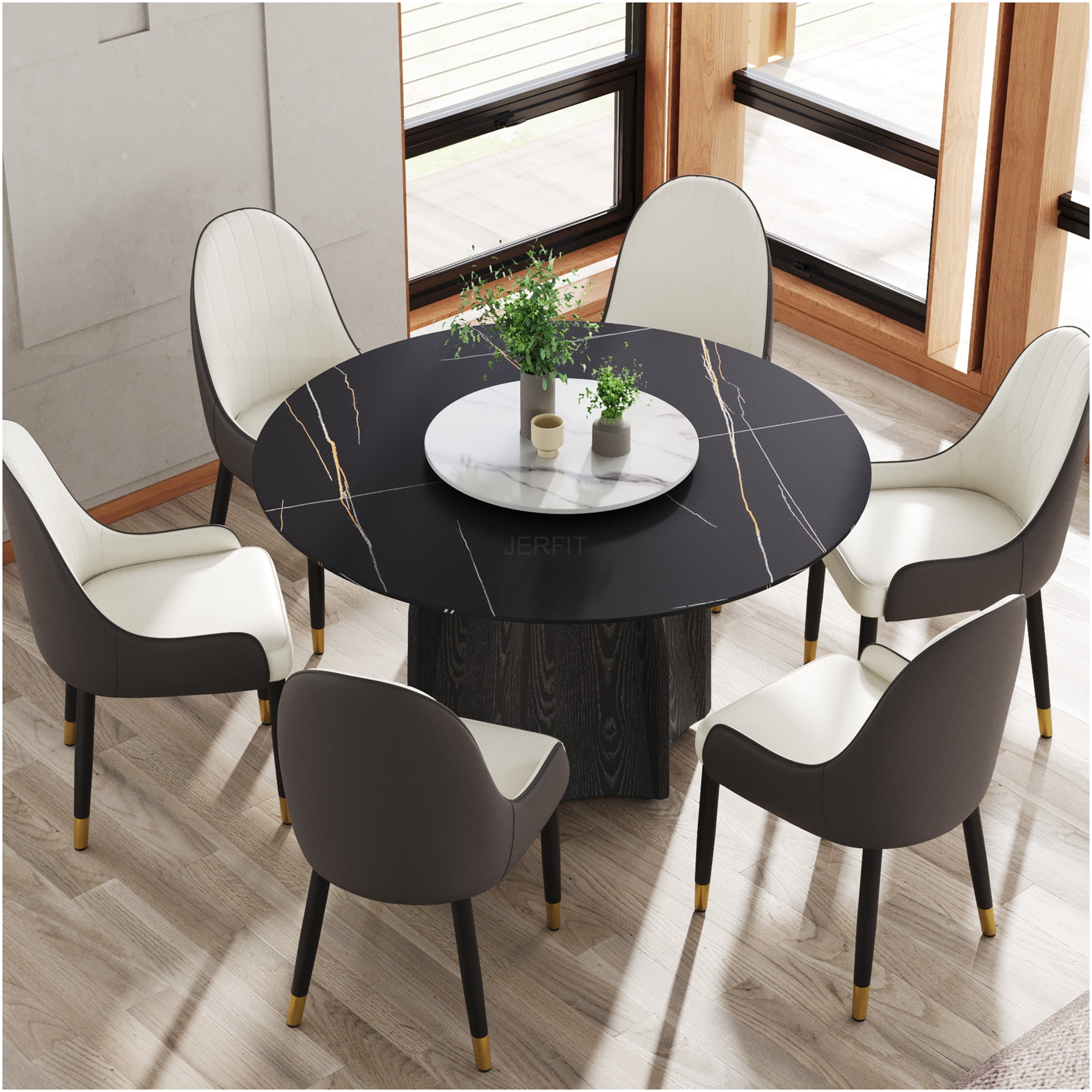 JERFIT 53 inch Round Dining Table for 6 with Rotating Turntable ...