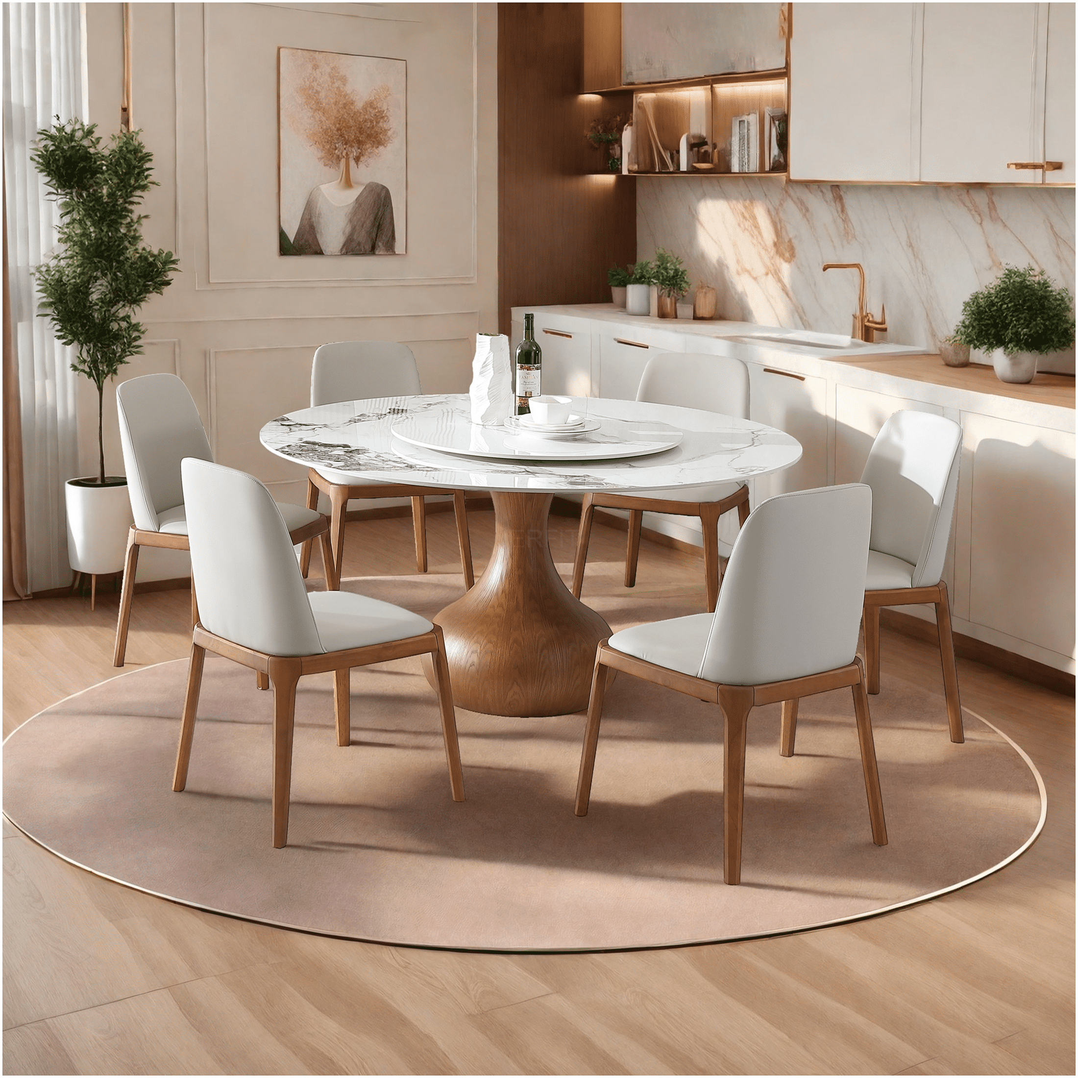 JERFIT 53 inch Round Dining Table with Lazy Susan, Sintered Stone Top ...