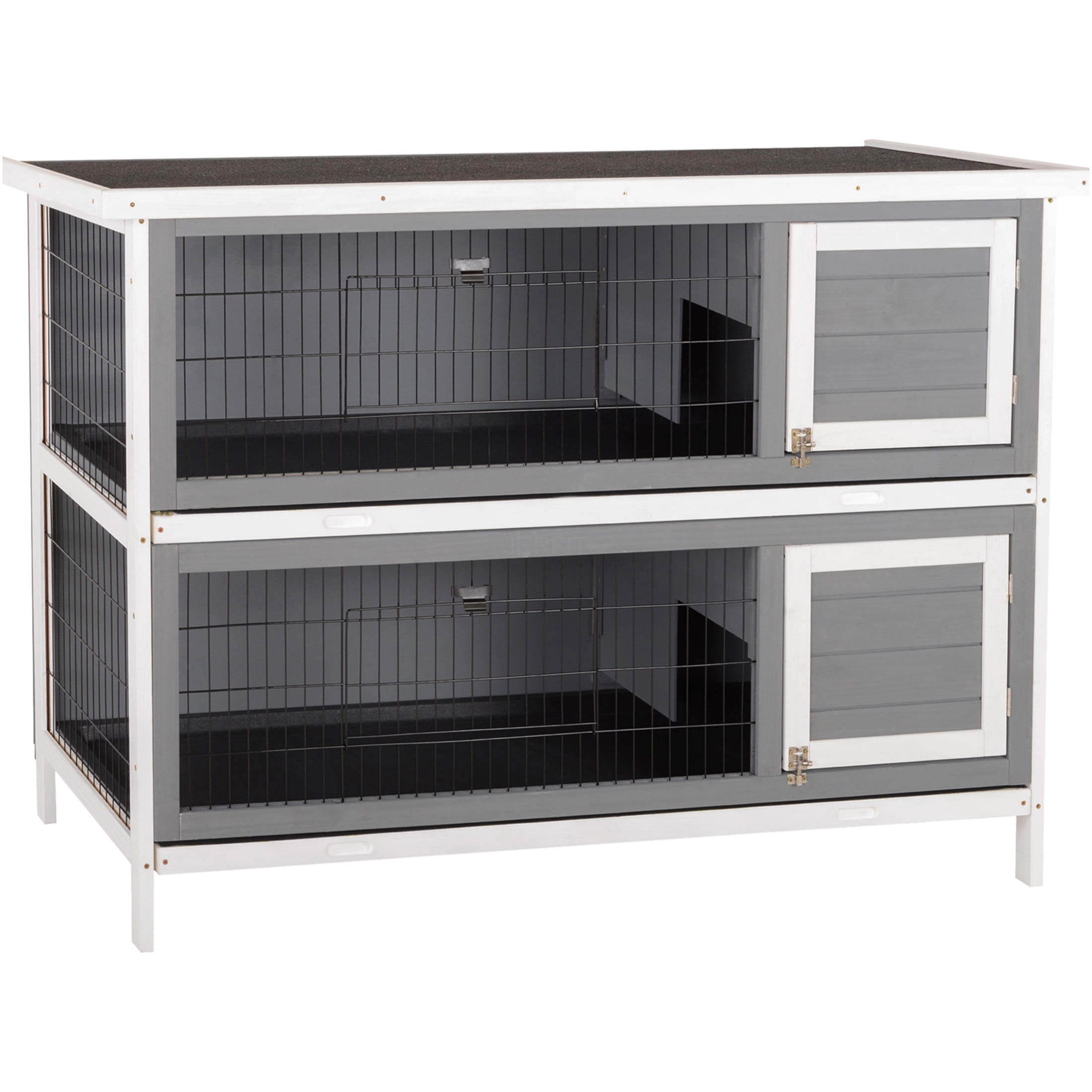 JERFIT 54 Inch Large 2-Story Rabbit Hutch with Waterproof Roof, Leak-Proof Tray & Lockable Doors, Outdoor Indoor Wooden Bunny Cage House for Small Animals, Gray