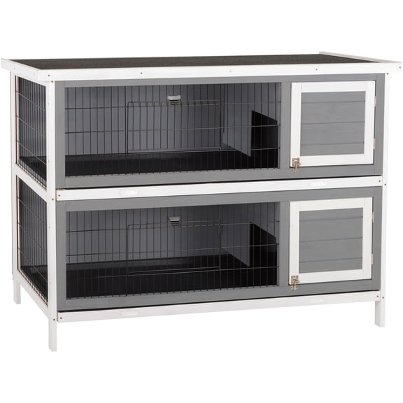 JERFIT 54 Inch Large 2-Story Rabbit Hutch with Waterproof Roof, Leak-Proof Tray & Lockable Doors, Outdoor Indoor Wooden Bunny Cage House for Small Animals, Gray