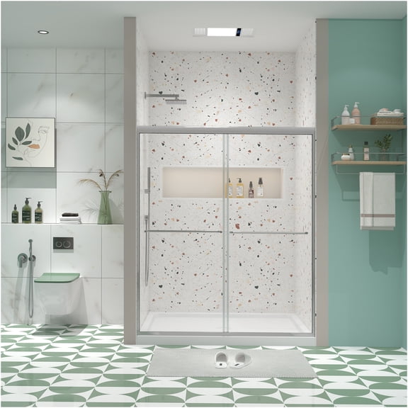 JERFIT 54"x70" Bypass Sliding Shower Door with Tempered Glass, Chrome Finish, Anti-Leak Seal & Easy Clean Coating for Bathroom