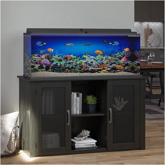 JERFIT 55 Gallon Fish Tank Stand, Heavy Duty Reptile Terrarium Stand with Storage Shelf, Metal Frame & MDF Board, Black Furniture Cabinet