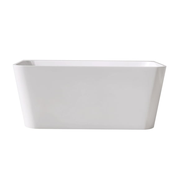 JERFIT 55 Inch Freestanding Soaker Bathtub, Gloss White Acrylic Rectangular Tub with Non-Slip Bottom, Spacious Soaking Bath for Modern Bathroom