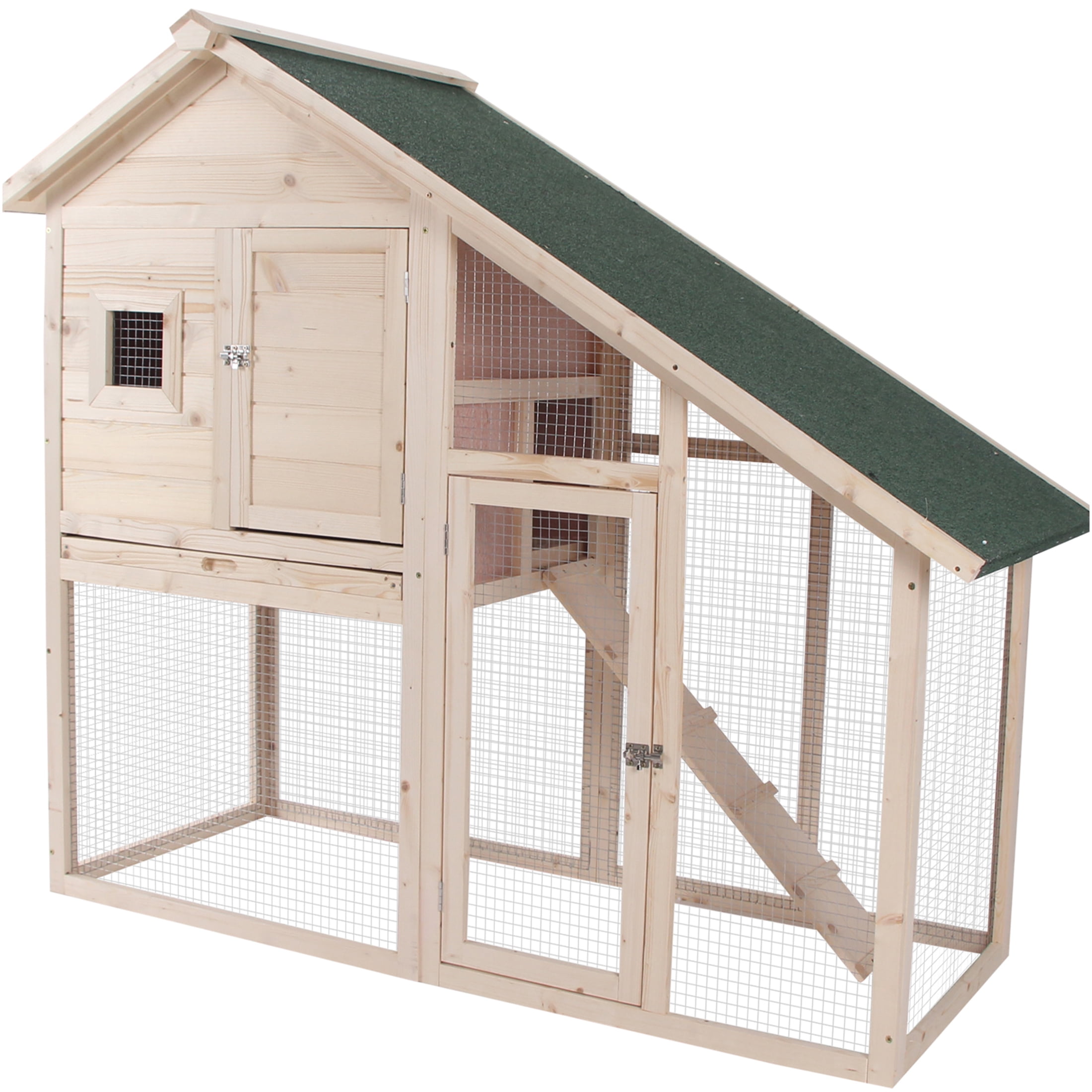 JERFIT 55 Inch Large Outdoor Rabbit Hutch with Waterproof Asphalt Roof, 2-Story Wooden Bunny Cage with Ramp & Removable Tray for Rabbits, Guinea Pigs, Small Pets