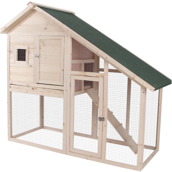 JERFIT 55 Inch Large Outdoor Rabbit Hutch with Waterproof Asphalt Roof, 2-Story Wooden Bunny Cage with Ramp & Removable Tray for Rabbits, Guinea Pigs, Small Pets