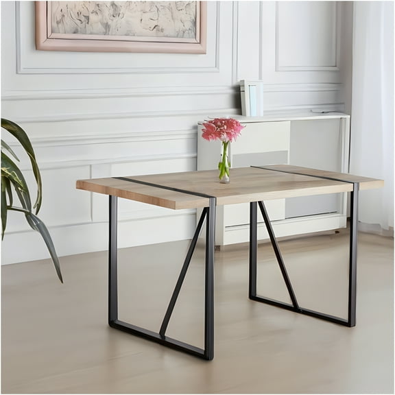 JERFIT 55 Inch Rustic Industrial Dining Table for Kitchen and Living Room, Rectangular Farmhouse Table with Black Metal Legs, Wood Finish MDF Top for 4-6 Seating