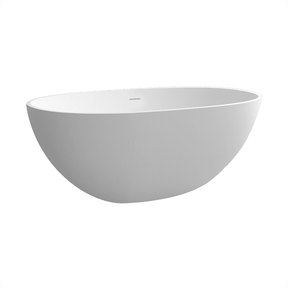 JERFIT 55 Inch Soaking Bathtub, Matte White Freestanding Solid Surface Tub, Non-Porous Bathroom Tub for Deep Relax