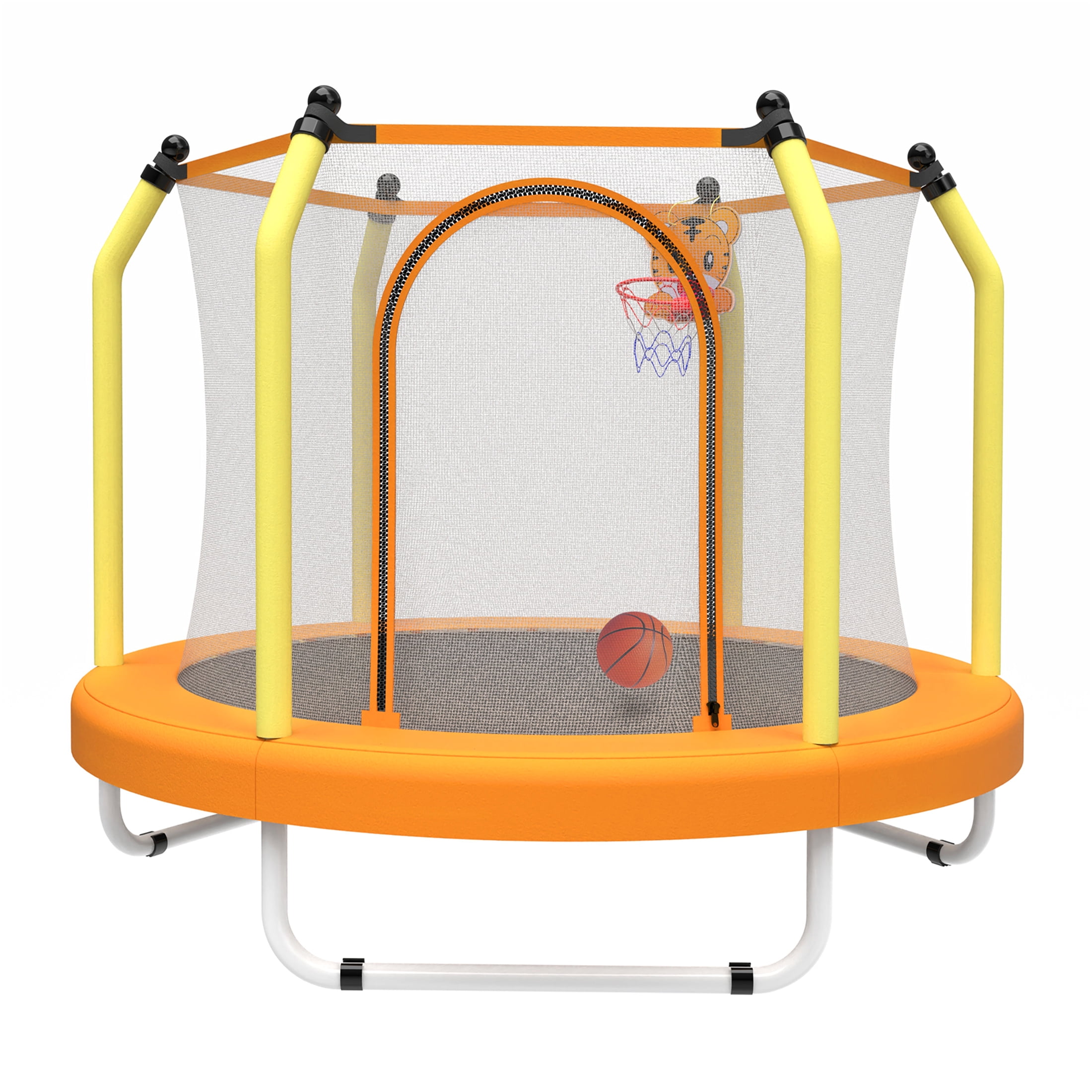 JERFIT 55" Kids Trampoline with Basketball Hoop, ASTM Certified Indoor/Outdoor Junior Jumper for Toddlers, Yellow
