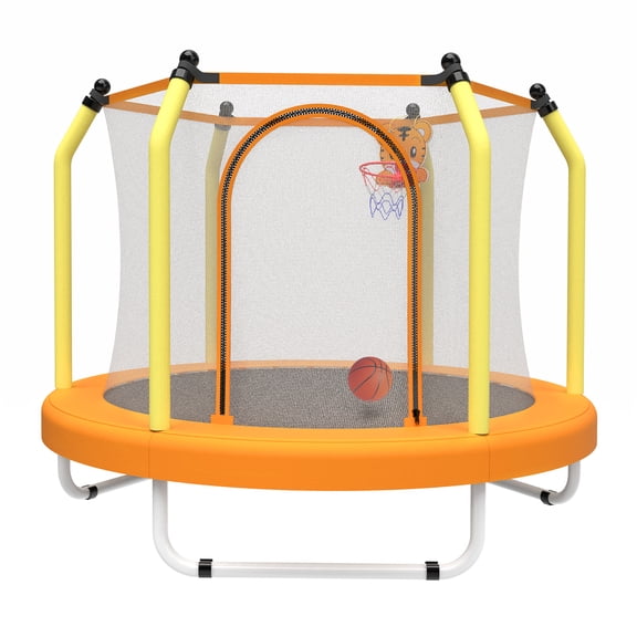 JERFIT 55" Kids Trampoline with Basketball Hoop, ASTM Certified Indoor/Outdoor Junior Jumper for Toddlers, Yellow