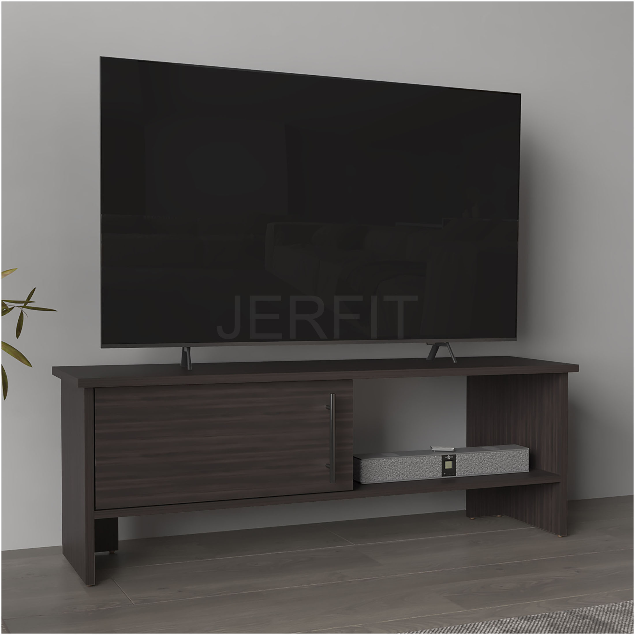 JERFIT 55 inch TV Stand for Living Room with Storage Cabinet, Dark Oak ...