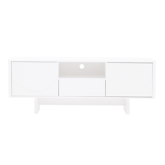 JERFIT 55 inch TV Stand with Drawer, White Modern Entertainment Center with 5 Storage Cubby & Wire Management for Living Room