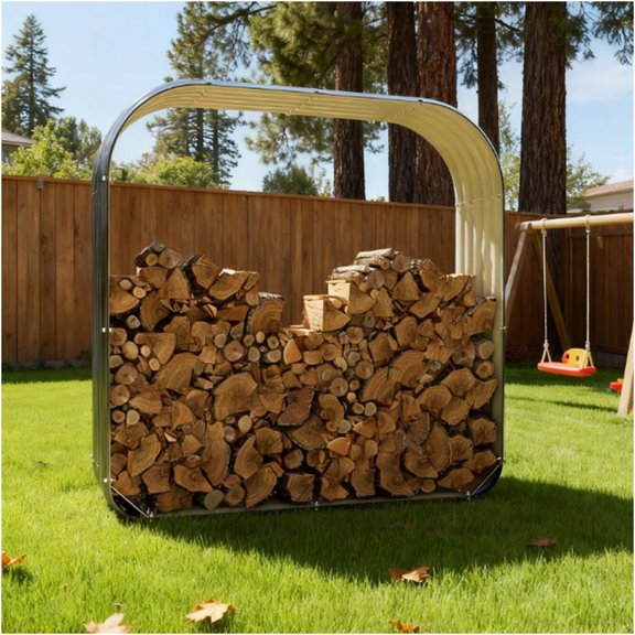 JERFIT 57 Inch Firewood Rack Outdoor with Cover, Dark Gray Steel Log Holder Wood Storage Shed, Ventilated Metal Stacker for Seasoning