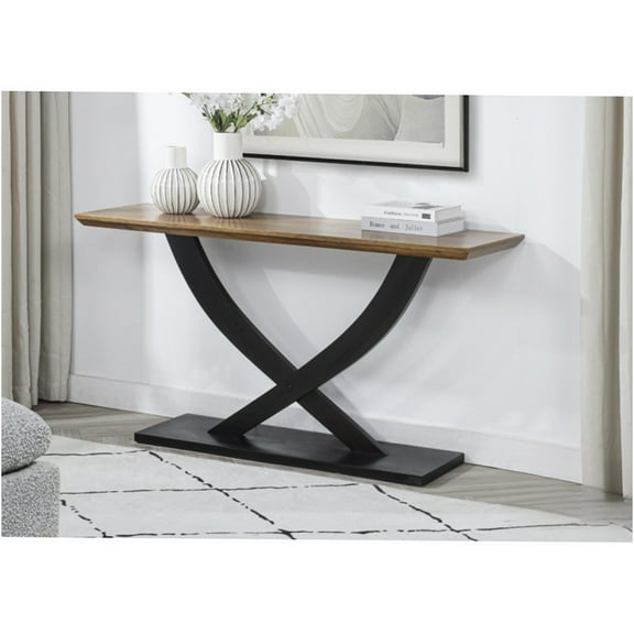 JERFIT 57 Inch Modern Console Table with Cross Legs, Sofa Table for Living Room Entryway, Wooden Hallway Accent Table in Natural and Espresso Finish