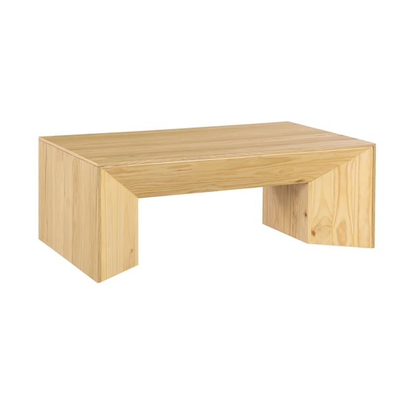 JERFIT 58'' Farmhouse Coffee Table for Living Room, Natural Oak Finish, Solid Pine & Composite Wood, Fully Assembled Console Table with Thick Tabletop