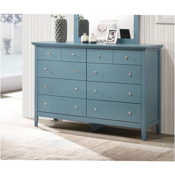 JERFIT 58 inch 5-Drawer Dresser, Teal Chest of Drawers for Bedroom, Particle Board Storage Cabinet with Sleek Design