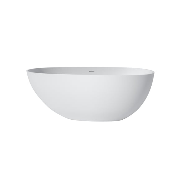 JERFIT 59 Inch Freestanding Soaking Bathtub, Deep Matte White Bathtub, Solid Surface Stone Resin Bath Tub for Bathroom