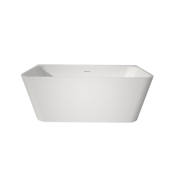 JERFIT 59 Inch Freestanding Soaking Bathtub, Gloss White Acrylic Stand Alone Rectangular Tub with Non-Slip Bottom