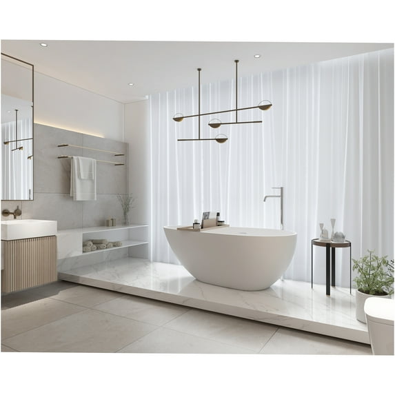 JERFIT 59 Inch Freestanding Soaking Bathtub, Matte White Stone Resin Tub with Overflow Drain, cUPC Certified