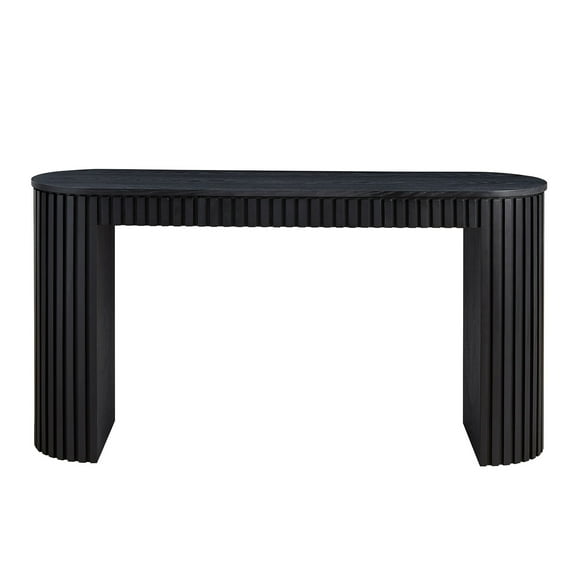 JERFIT 59" Modern Console Table with Drawer, Entryway Sofa Table with Vertical Stripe Legs & Curved Design for Living Room, Hallway, Foyer, Black