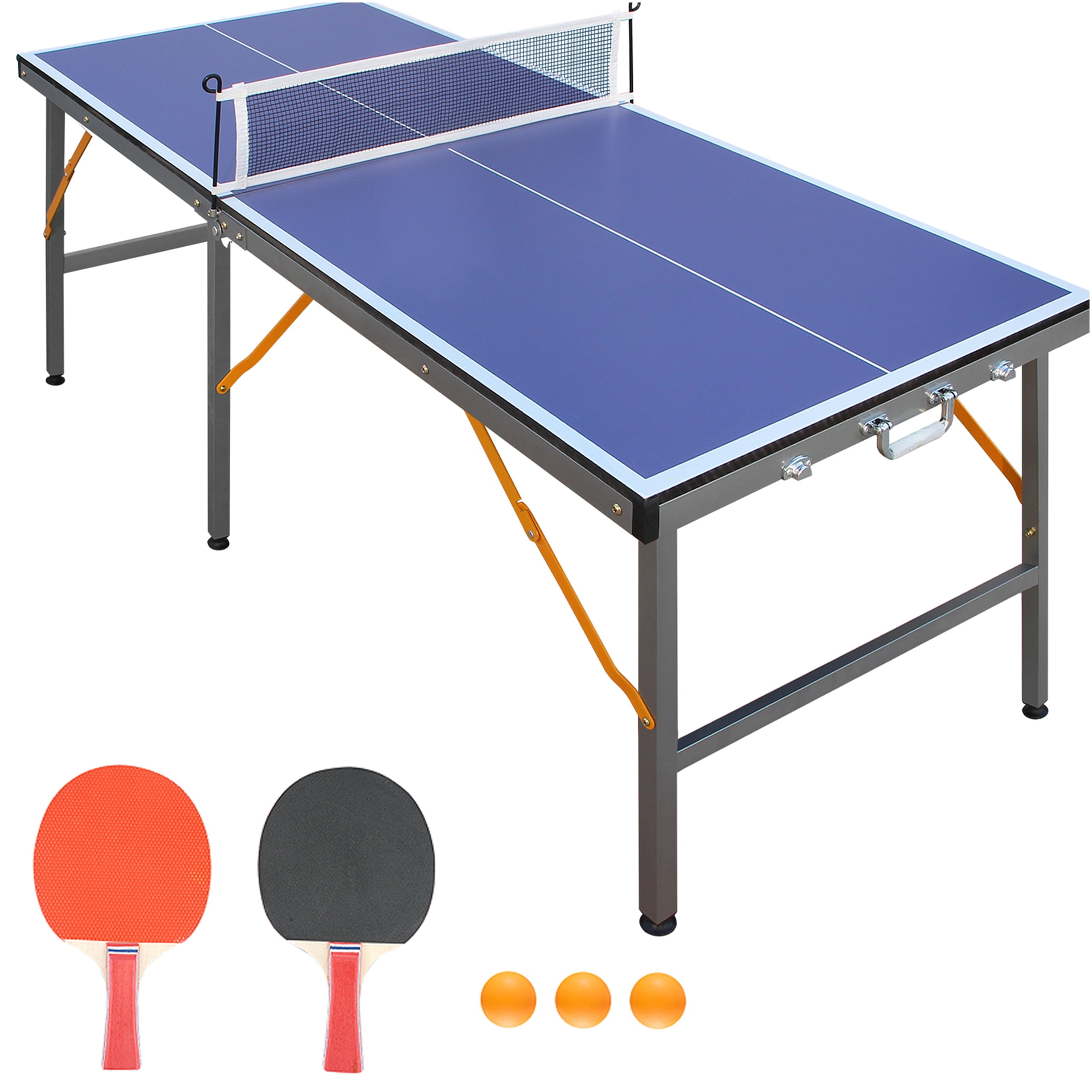 JERFIT 5ft Foldable Ping Pong Table Set with Net & Paddles, Professional MDF Top Indoor Table Tennis Table for Home & Office Games, Blue