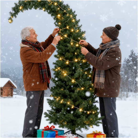 JERFIT 5ft Slim Artificial Christmas Tree Prelit with 300 LED Lights, 8 Modes Bent Top Xmas Tree with Metal Stand for Small Space
