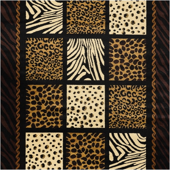 JERFIT 5x7 Area Rugs for Living Room, Animal Print Rug Non-Shedding Stain Resistant, Soft Boho Chic Faux Cowhide Rug for High Traffic Areas, Black Multi Tribal Design Indoor Carpet